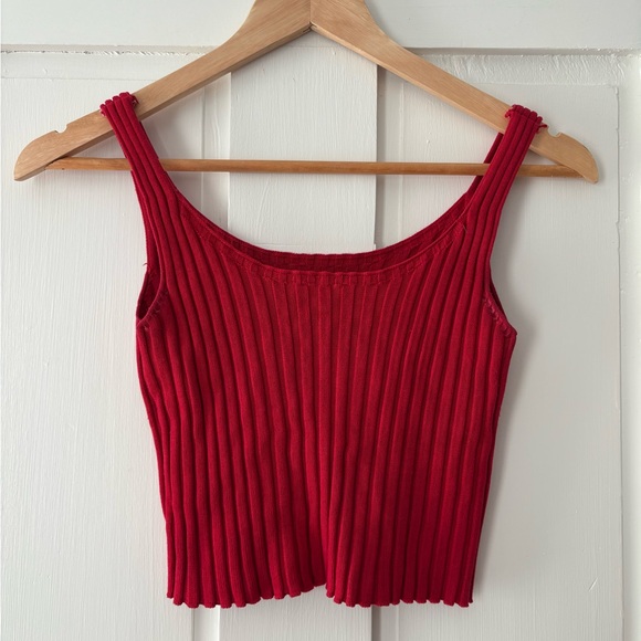 Red Ribbed Knit Tank Top - Picture 2 of 4